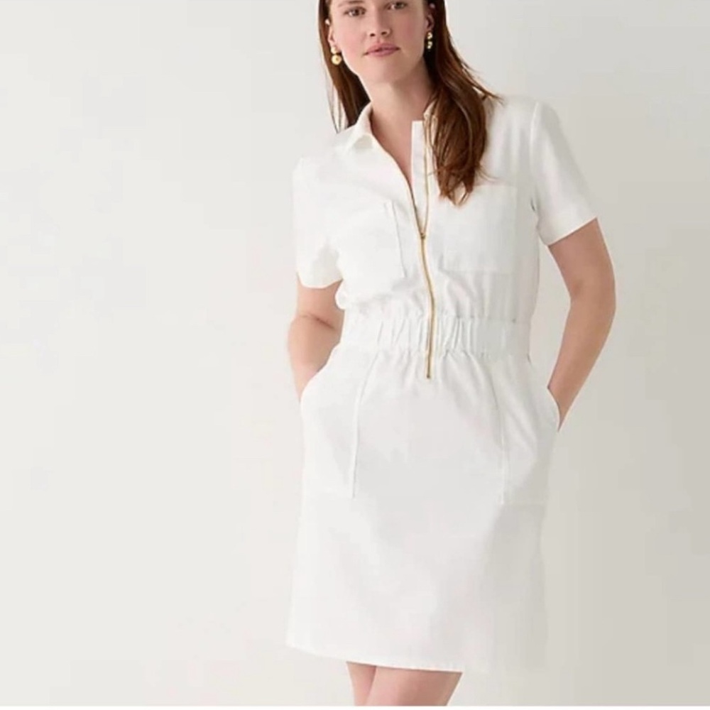 J. Crew Women's Zip-Front Chino Cinched Waist Dress White Size 22